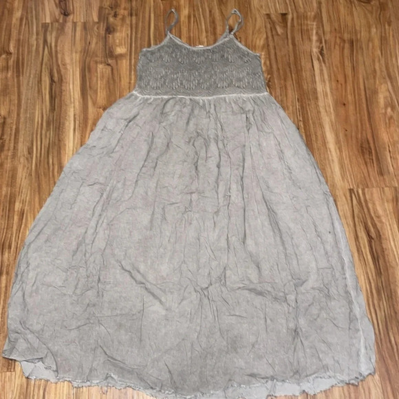 Oddy women’s dress Small 4 6 maxi hippy boho grey distressed lace flowy light - Picture 6 of 9
